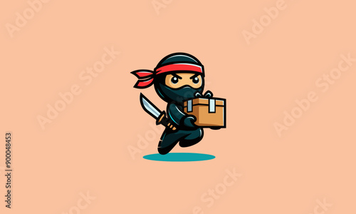 character ninja deliver packages vector mascot design photo