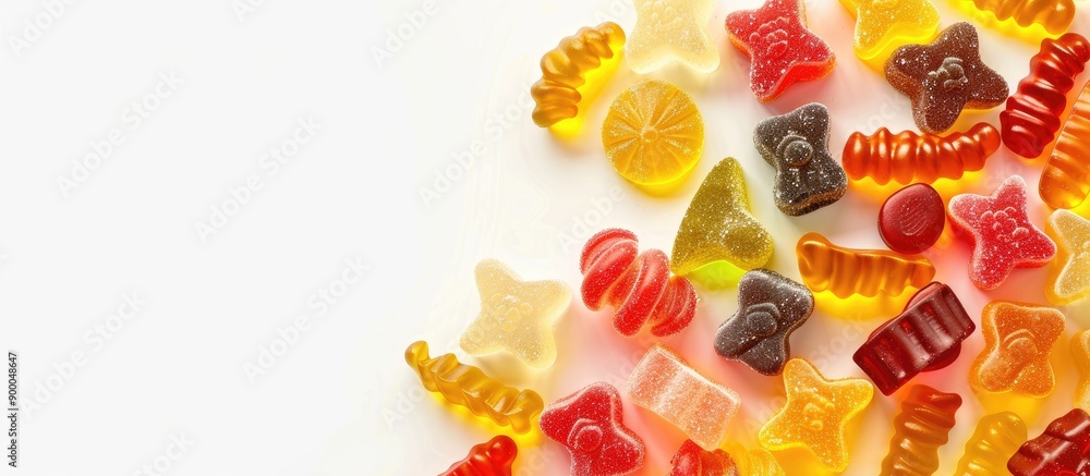 Assortment of gummy candies isolated on a white background with ample copy space image Assortment of gummy candies isolated on a white background with ample copy space image