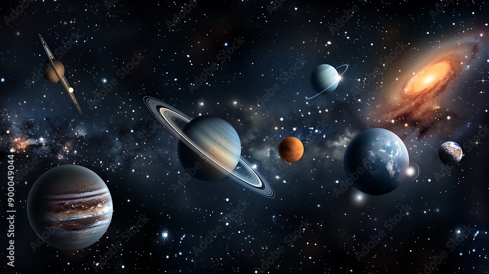 Fototapeta premium Galactic Planets Cosmic Scene Majestic Planets and Stars in a Vast Universe Cosmic Scene