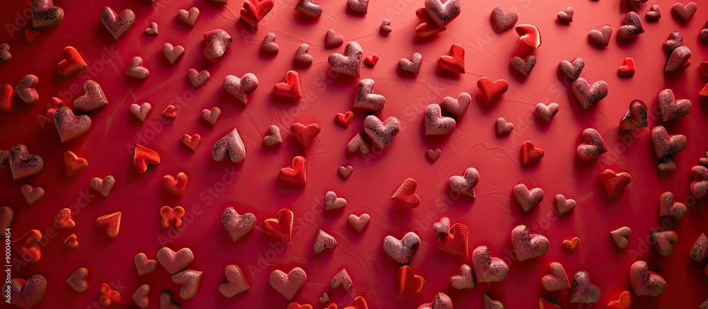 A festive backdrop filled with numerous hearts suitable for Valentine s Day or other love occasions against a red background offering room for text in the image. with copy space image A festive backdrop filled with numerous hearts suitable for Valentine s Day or other love occasions against a red background offering room for text in the image. with copy space image