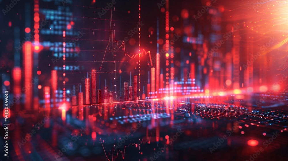 Abstract Digital Landscape with Red and Blue Lights Abstract Digital Landscape with Red and Blue Lights