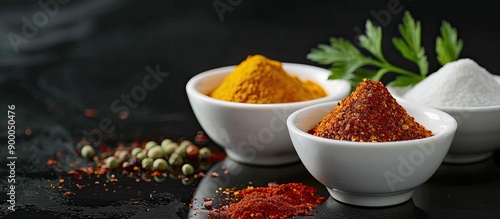Indian spices in small whit...