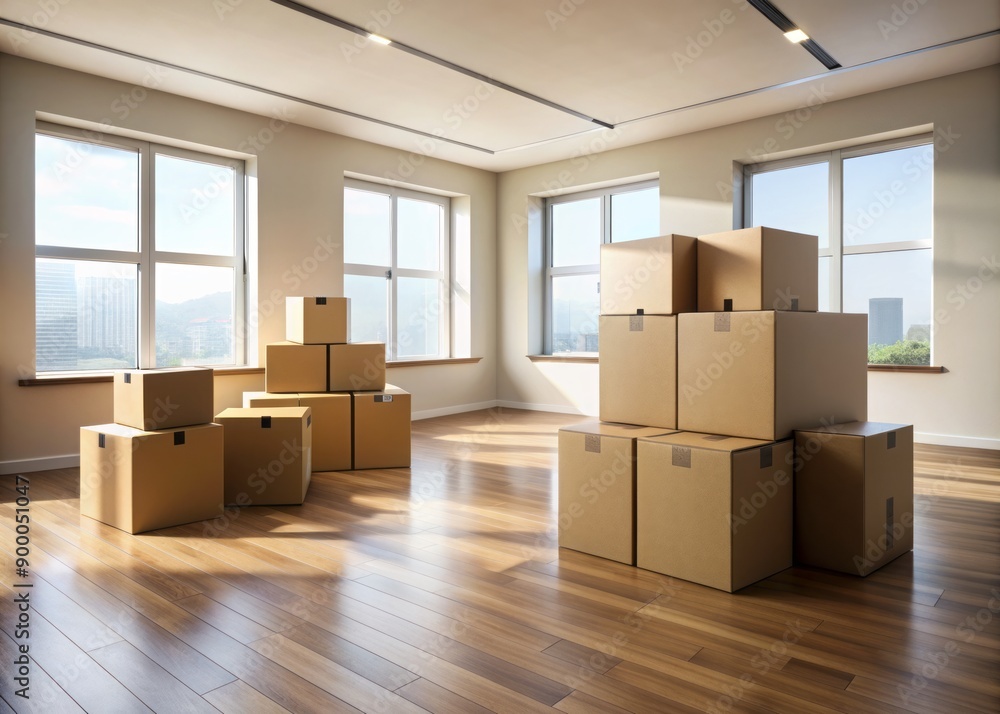 Empty room with boxes: moving house. Empty room with boxes: moving house.