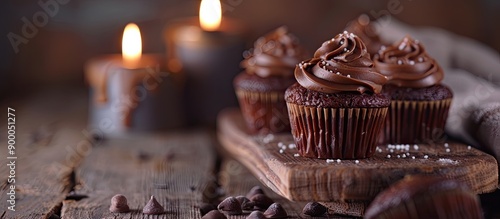Wooden table with chocolate...