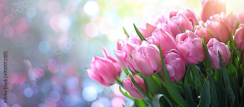 A bouquet of pink tulips se...