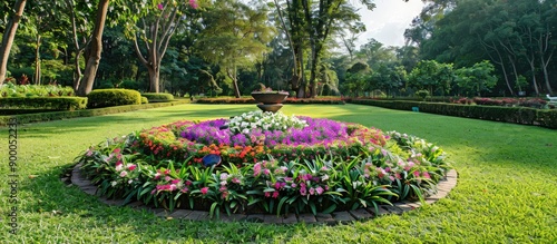 Formal garden with flower b...