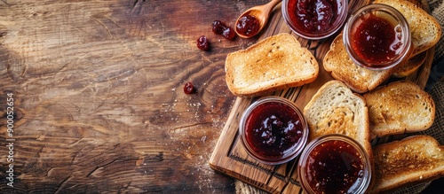 Wooden desk with toast and ...