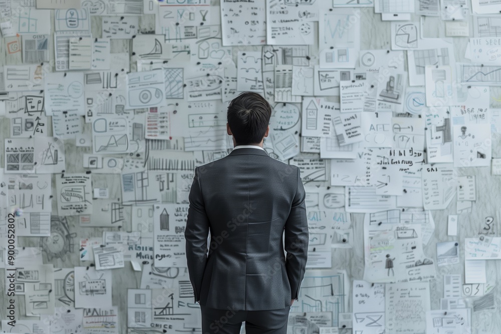 Businessman looking on drawing business sketch Businessman looking on drawing business sketch