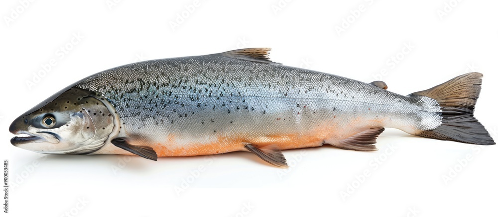 Salmon fish with pricing displayed in clear view on a white background in a copy space image Salmon fish with pricing displayed in clear view on a white background in a copy space image