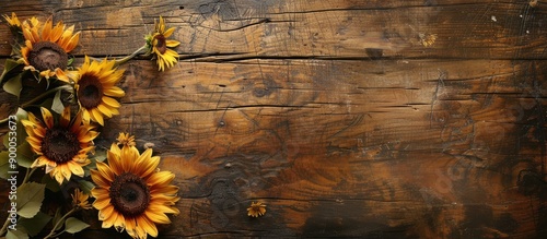 Sunflowers on aged wooden b...