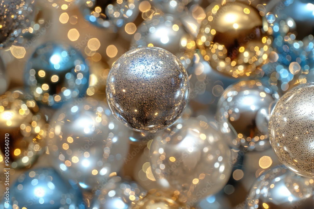 Glittering silver and gold ornaments capturing the festive spirit and elegance of a wedding celebration Glittering silver and gold ornaments capturing the festive spirit and elegance of a wedding celebration