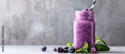 Blueberry shake in a Mason ...