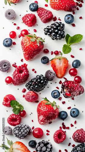 A close up of a variety of berries and strawberries