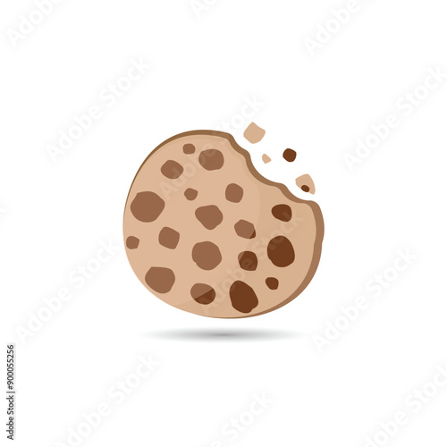Bitten round cookie icon, Chocolate chip cookies food icon for apps or web