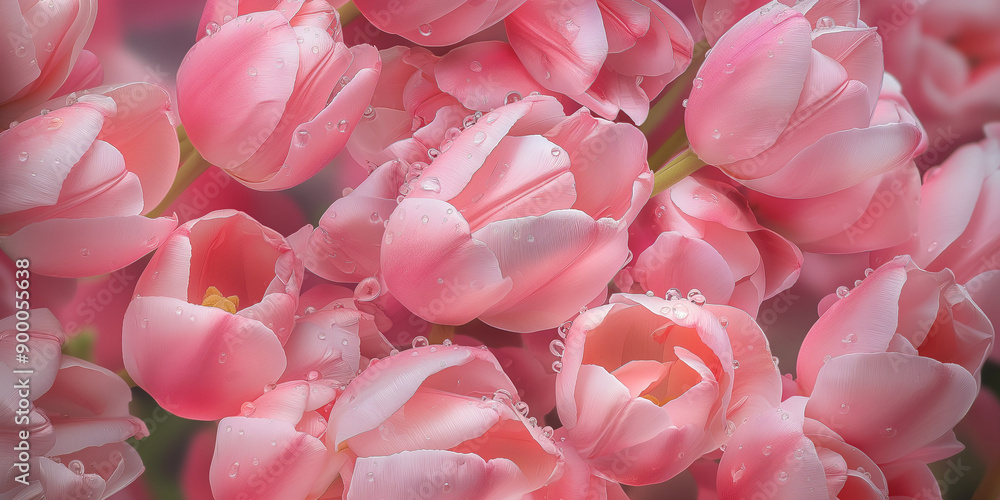 a romantic photography style seamless pattern of pink tulips. super fresh, and coverd with dewdrops, creating romantic atmosphere. a romantic photography style seamless pattern of pink tulips. super fresh, and coverd with dewdrops, creating romantic atmosphere.
