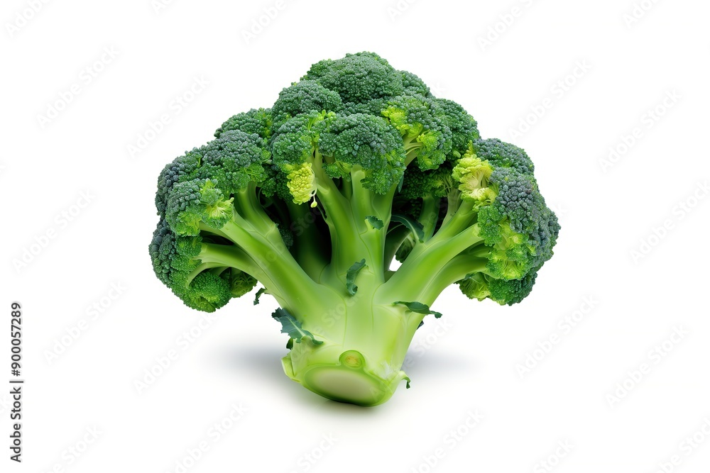Fresh vibrant broccoli isolated on a white background, showcasing its rich green color and healthy appearance. Fresh vibrant broccoli isolated on a white background, showcasing its rich green color and healthy appearance.