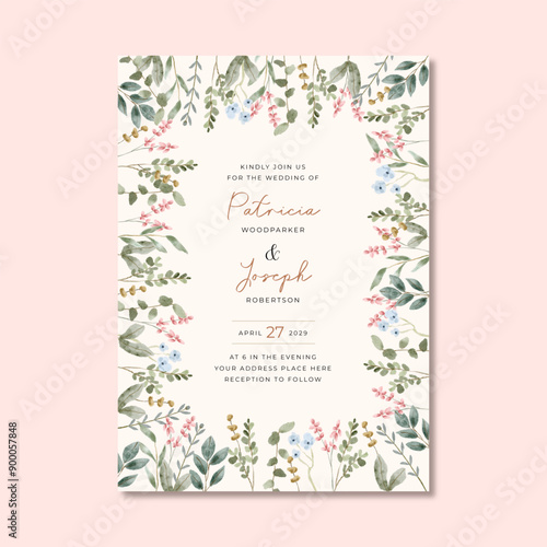 wedding invitation with wildflower watercolor frame
