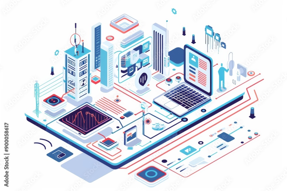 Naklejka premium Conceptual Technology Flat Illustration created with Generative AI