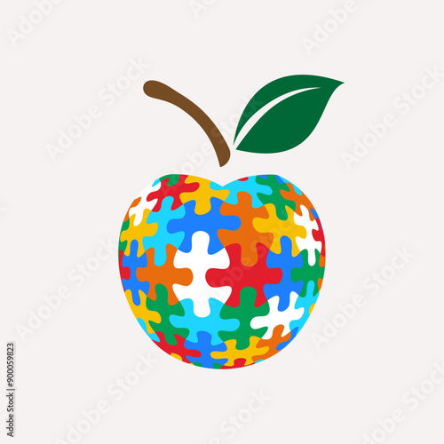 Colorful puzzle apple concept vector isolated on white background.