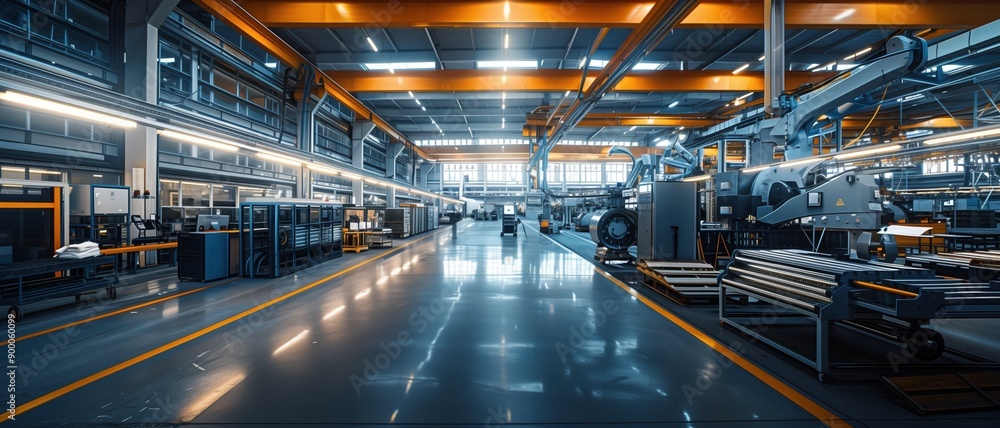 A modern industrial facility with advanced machinery and bright lighting, showcasing an organized and efficient production environment. A modern industrial facility with advanced machinery and bright lighting, showcasing an organized and efficient production environment.