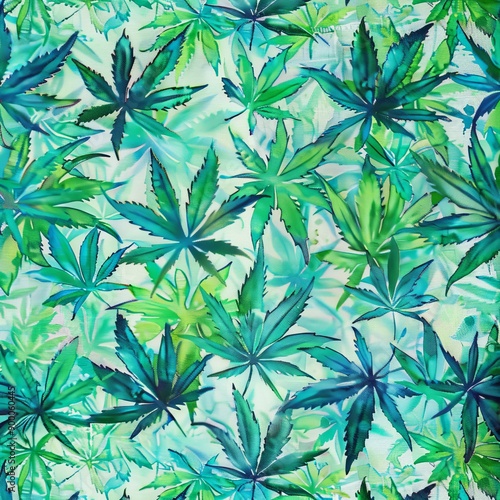 Abstract Green and Blue Marijuana Leaf Pattern © rezor