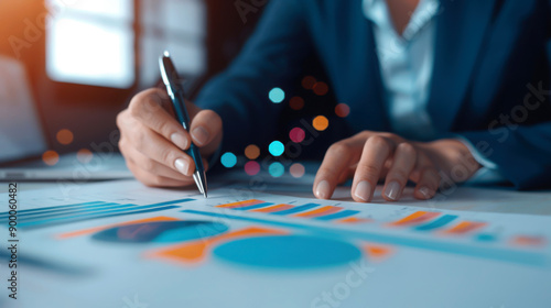 Businessman analyzing financial data and making notes