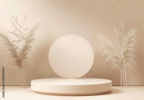 Minimalistic 3D podium for product display on beige background. 3D Rendering Mock up