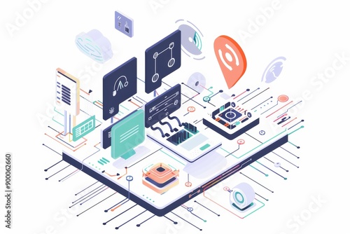 Wallpaper Mural Conceptual Technology Flat Illustration created with Generative AI Torontodigital.ca