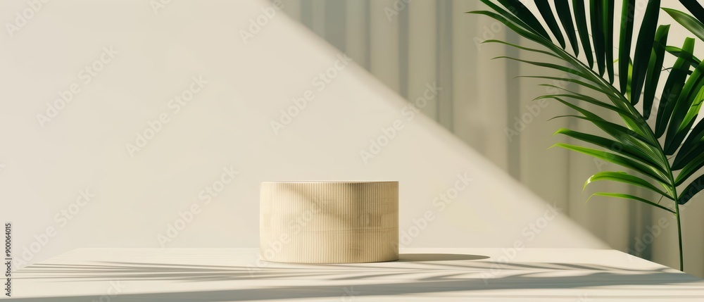 The zen style podium promotes tranquility with its minimalist design and natural elements, sunlight filtering through, banner, with copy space The zen style podium promotes tranquility with its minimalist design and natural elements, sunlight filtering through, banner, with copy space