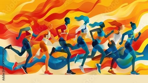 Colorful Illustration of Women Running