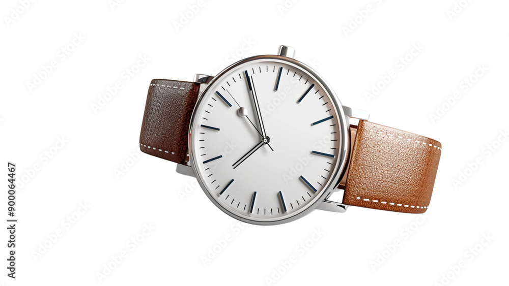A watch with a brown band and a white face A watch with a brown band and a white face