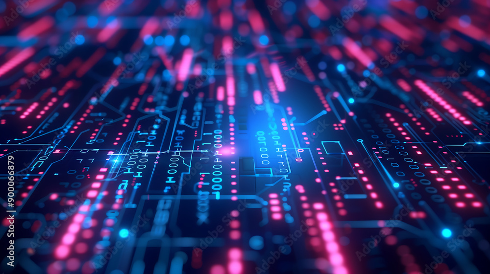 Abstract technology background with glowing circuit lines and binary code, representing modern digital and data concepts. Abstract technology background with glowing circuit lines and binary code, representing modern digital and data concepts.