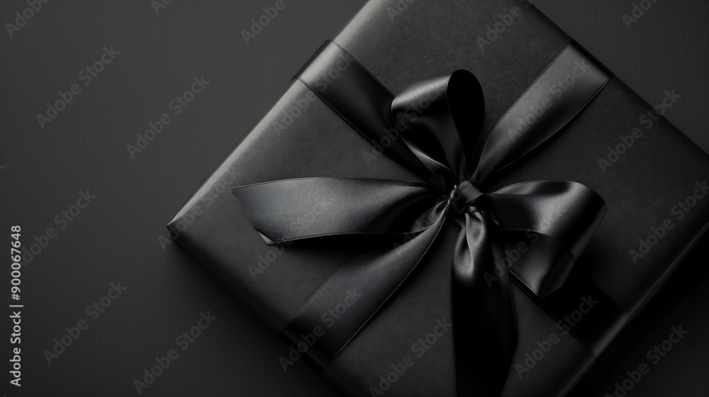 Black ribbon for gift box present on black background, black friday concept Black ribbon for gift box present on black background, black friday concept