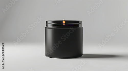 Black matte aroma organic candle jar ceremic mockup with blank label for branding, minimal design packaging photo