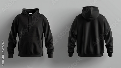 Blank black hoodie template long sleeve with front view for design mockup