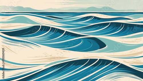 Abstract Ocean Waves Serene Seascape with Soothing Blues and Whites