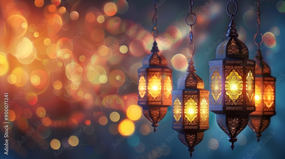 Stylish lantern Islamic Eid mubarak festival background design vector Stylish lantern Islamic Eid mubarak festival background design vector
