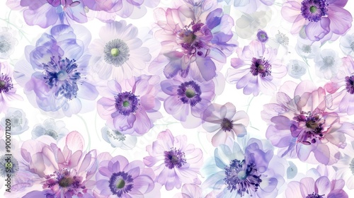 Scabiosa flowers tight pattern light watercolor