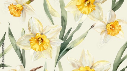 Seamless daffodil pattern light watercolor design