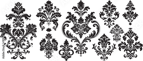 black damask watercolor clipart