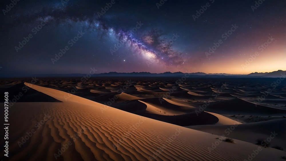 Night scene in a sand desert with milky way, Night scene in a sand desert with milky way,