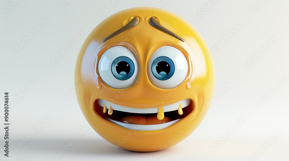 A 3D-rendered yellow emoji with tears of joy, eyes crinkled up and mouth wide in laughter, isolated on a white background, conveying overwhelming happiness A 3D-rendered yellow emoji with tears of joy, eyes crinkled up and mouth wide in laughter, isolated on a white background, conveying overwhelming happiness