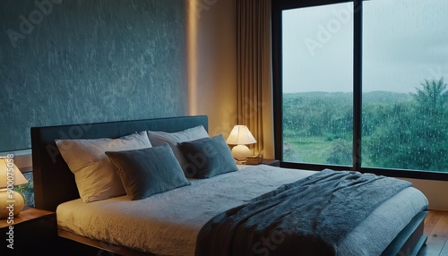 Bed room Rain Outside the Window Water52354