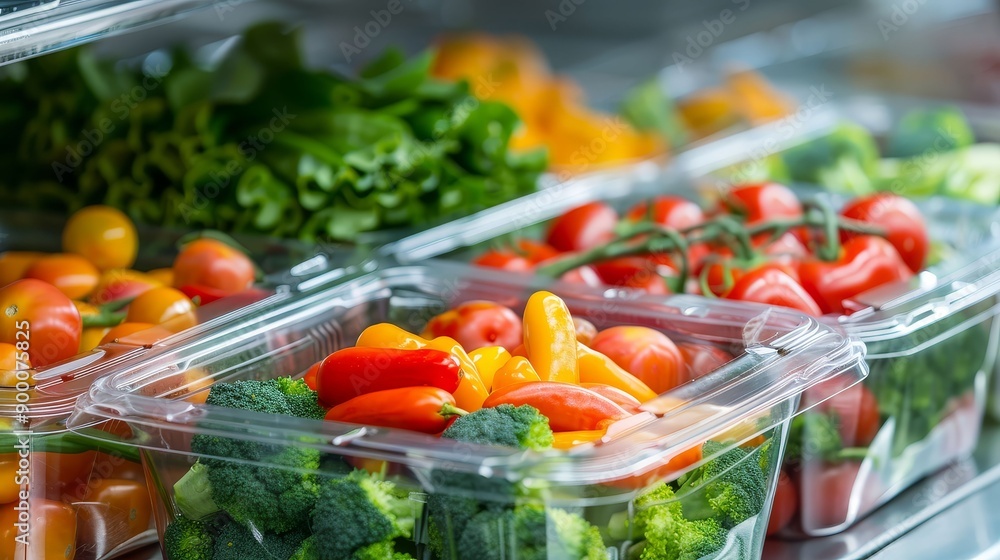 Packaged fresh vegetables, prewashed and ready to eat, healthy convenience Packaged fresh vegetables, prewashed and ready to eat, healthy convenience