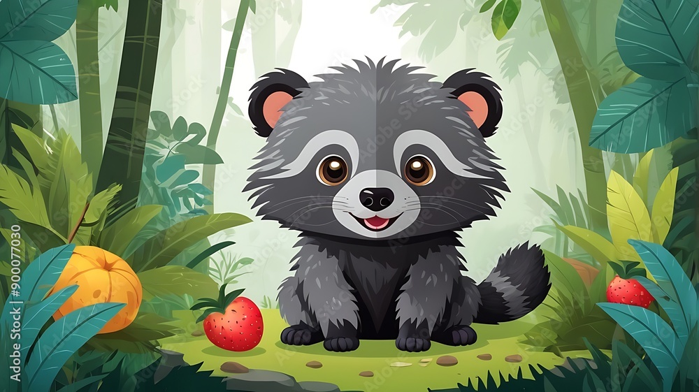 Black furry animal perched on tree stump in jungle setting. Ideal for nature blogs, wildlife articles, and animalthemed designs. Black furry animal perched on tree stump in jungle setting. Ideal for nature blogs, wildlife articles, and animalthemed designs.