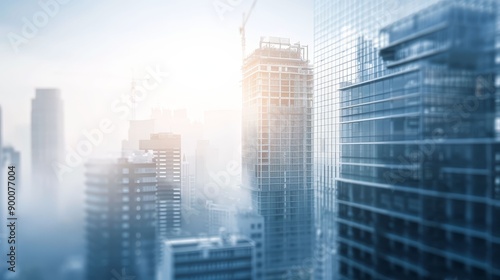 Skyscraper under construction, steel framework, city expansion