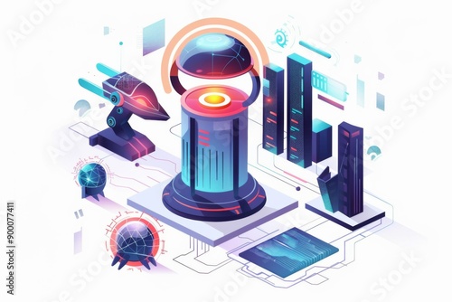 Wallpaper Mural Conceptual Technology Flat Illustration created with Generative AI Torontodigital.ca