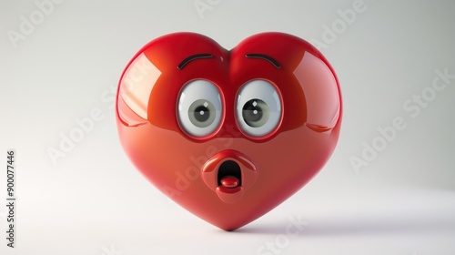 A luxury 3D heart emoji with a quizzical expression, one corner of the mouth raised, pondering a mystery, against a white background