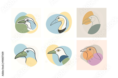 Logo sets of Ababil bird, labeled color blobs vector illustration.