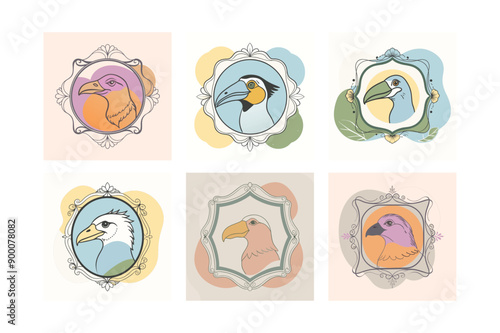 Logo sets of Ababil bird, labeled color blobs vector illustration.